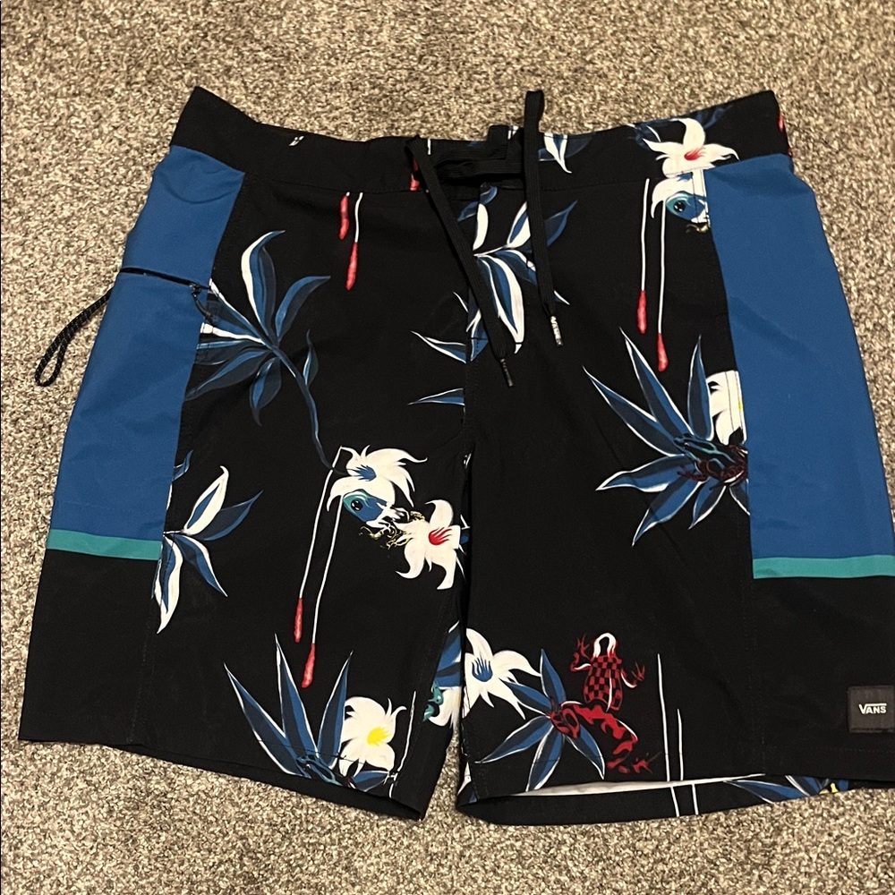 Vans Men's Floral Black and Blue Board Shorts